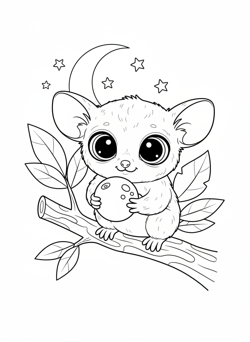 Cute Baby Bushbaby with Berry Coloring Page for Kids