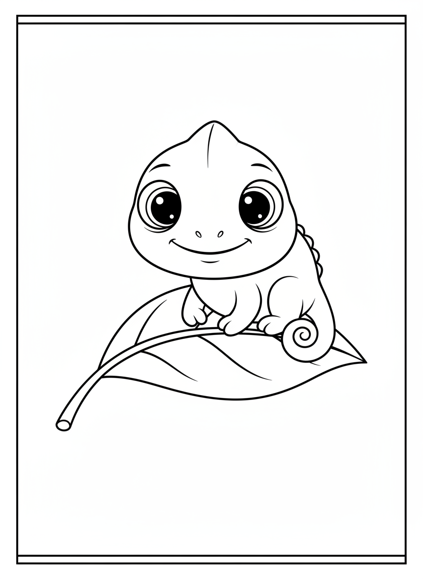 Cute Baby Chameleon Coloring Page for Kids