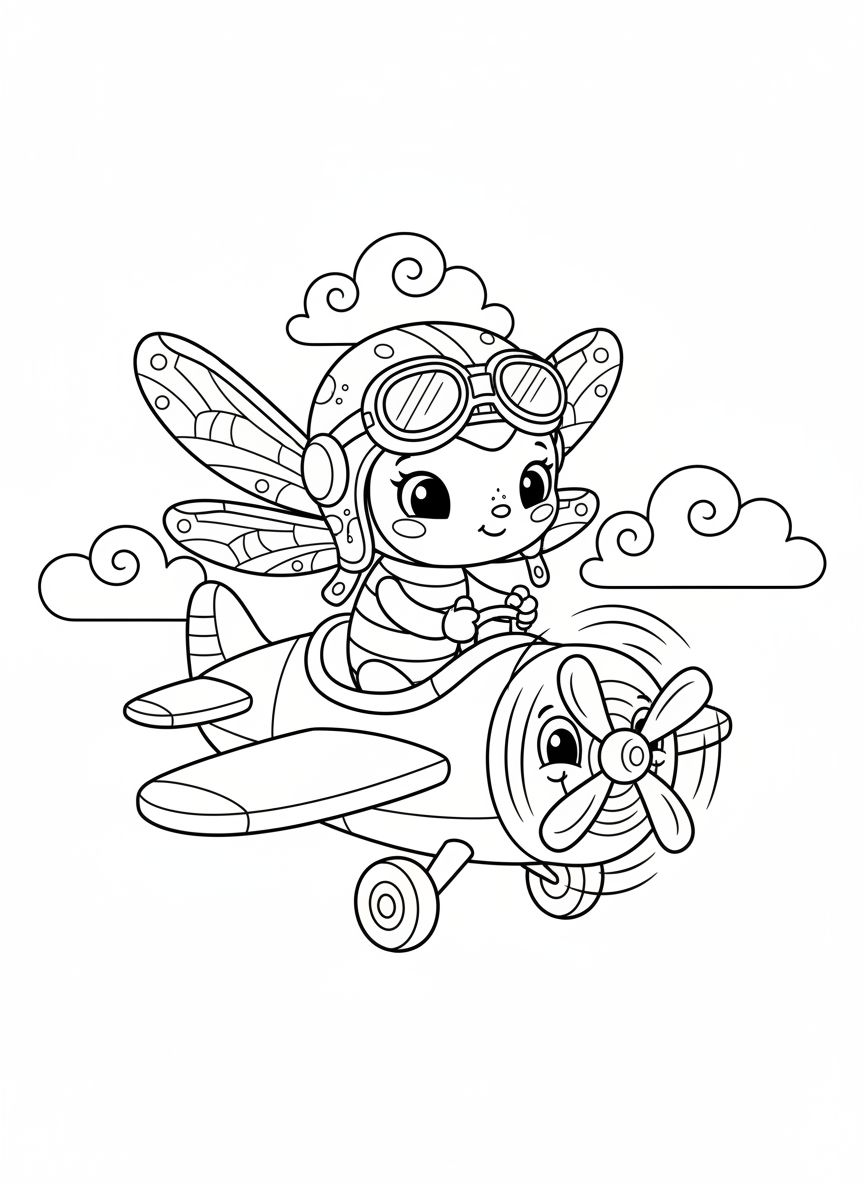Cute Baby Dragonfly Pilot Coloring Page