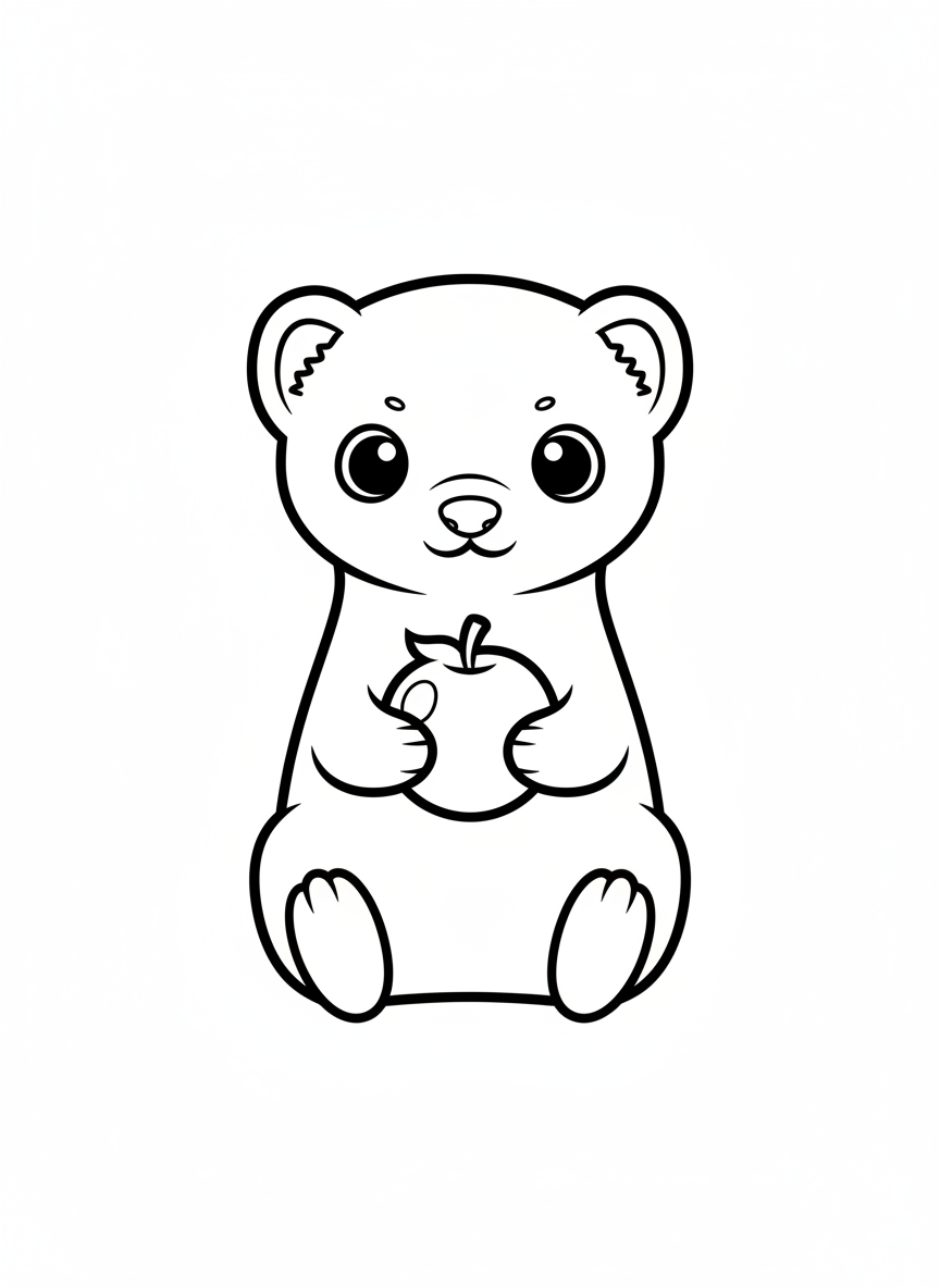 Cute Baby Ferret with Berry Coloring Page