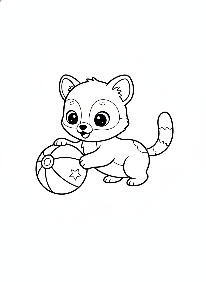 Cute Baby Fossa Playing with a Ball - Easy Coloring Page for Kids