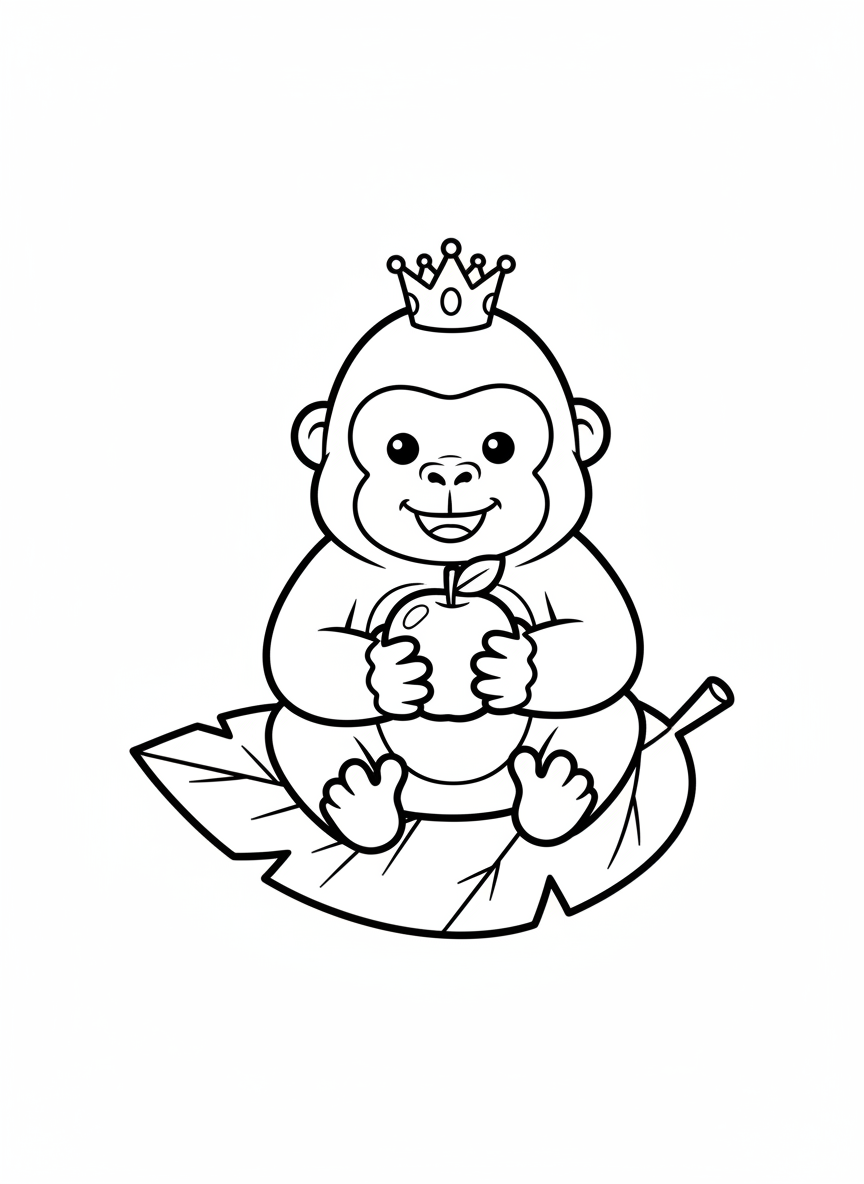 Cute Baby Gorilla on Leaf Coloring Page