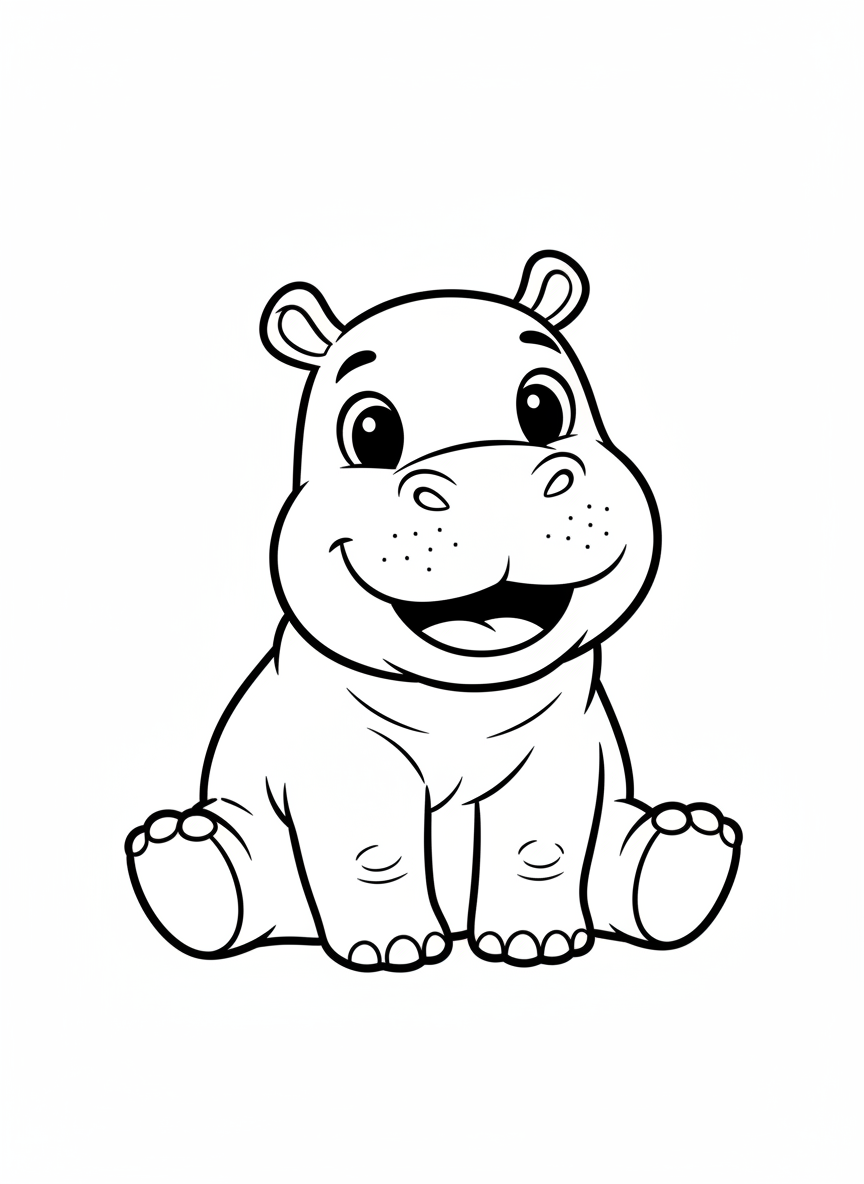 可愛小河馬著色頁，適合兒童