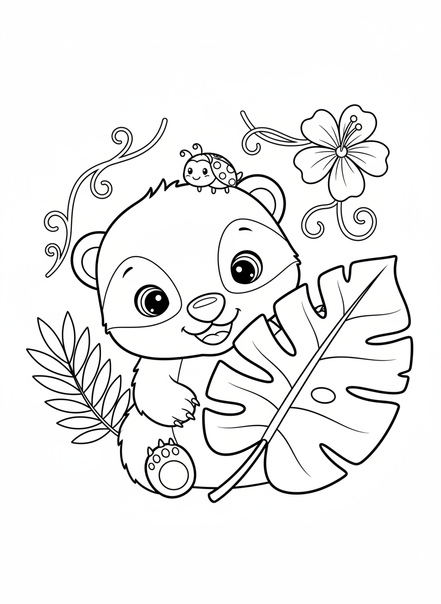Cute Baby Honey Badger Hide-and-Seek Coloring Page