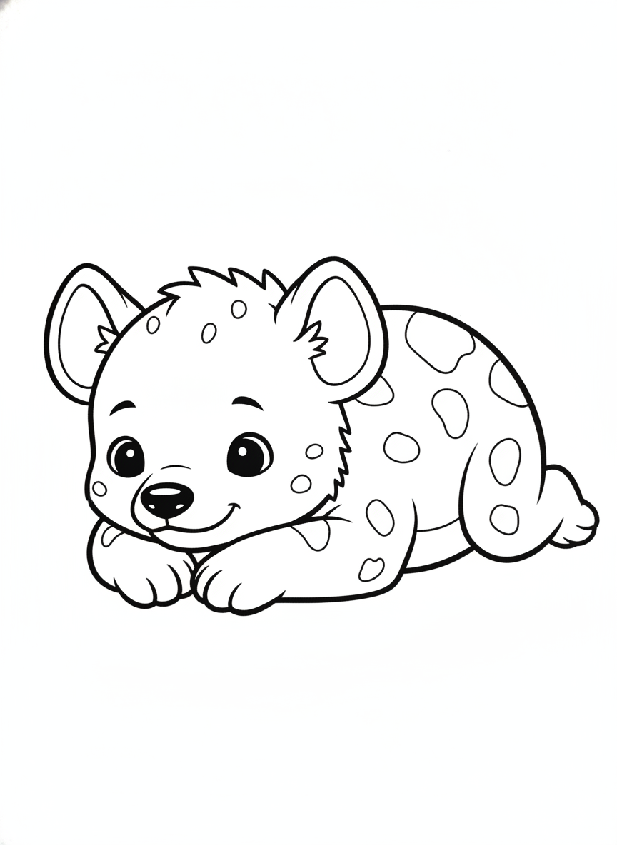 Cute Baby Hyena Cub Resting Coloring Page for Kids