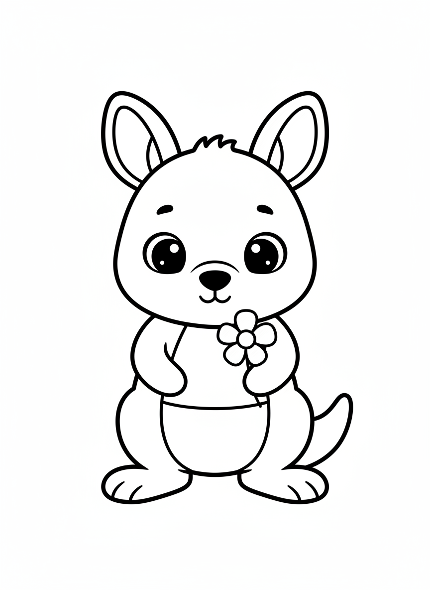 可愛小袋鼠持花著色頁