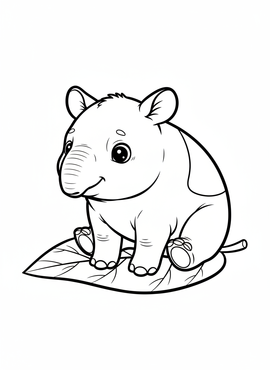 Cute Baby Malayan Tapir Coloring Page for Kids