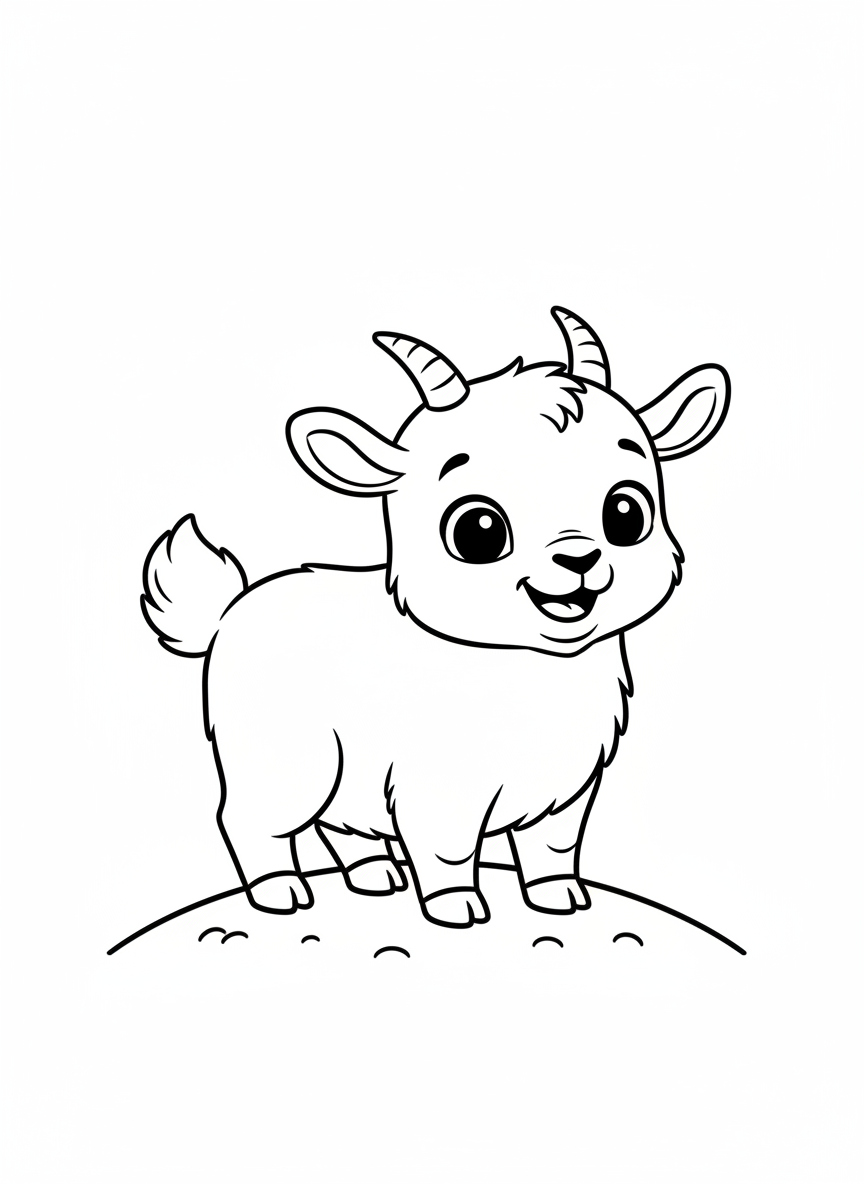 Cute Baby Mountain Goat Coloring Page for Kids