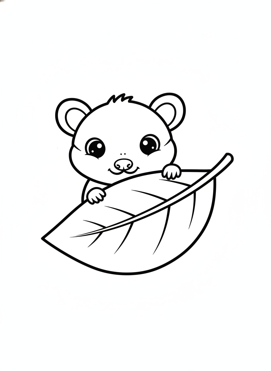 Cute Baby Opossum Peeking Coloring Page for Kids