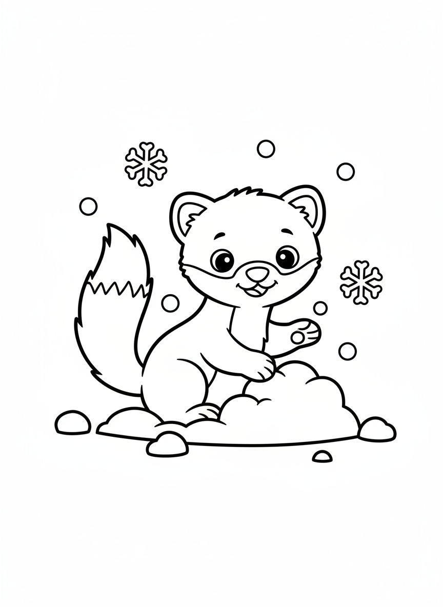 Cute Baby Pine Marten in Snow