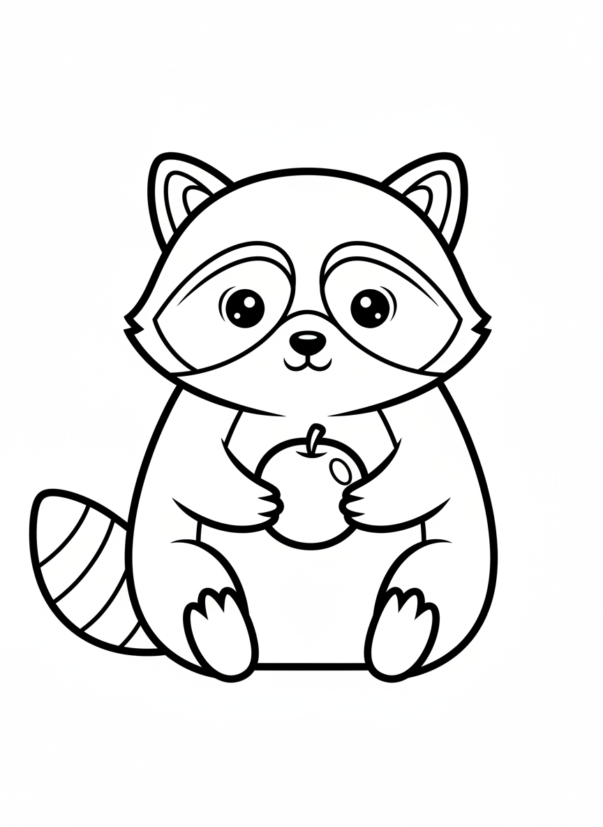Cute Baby Raccoon with Berry Coloring Page
