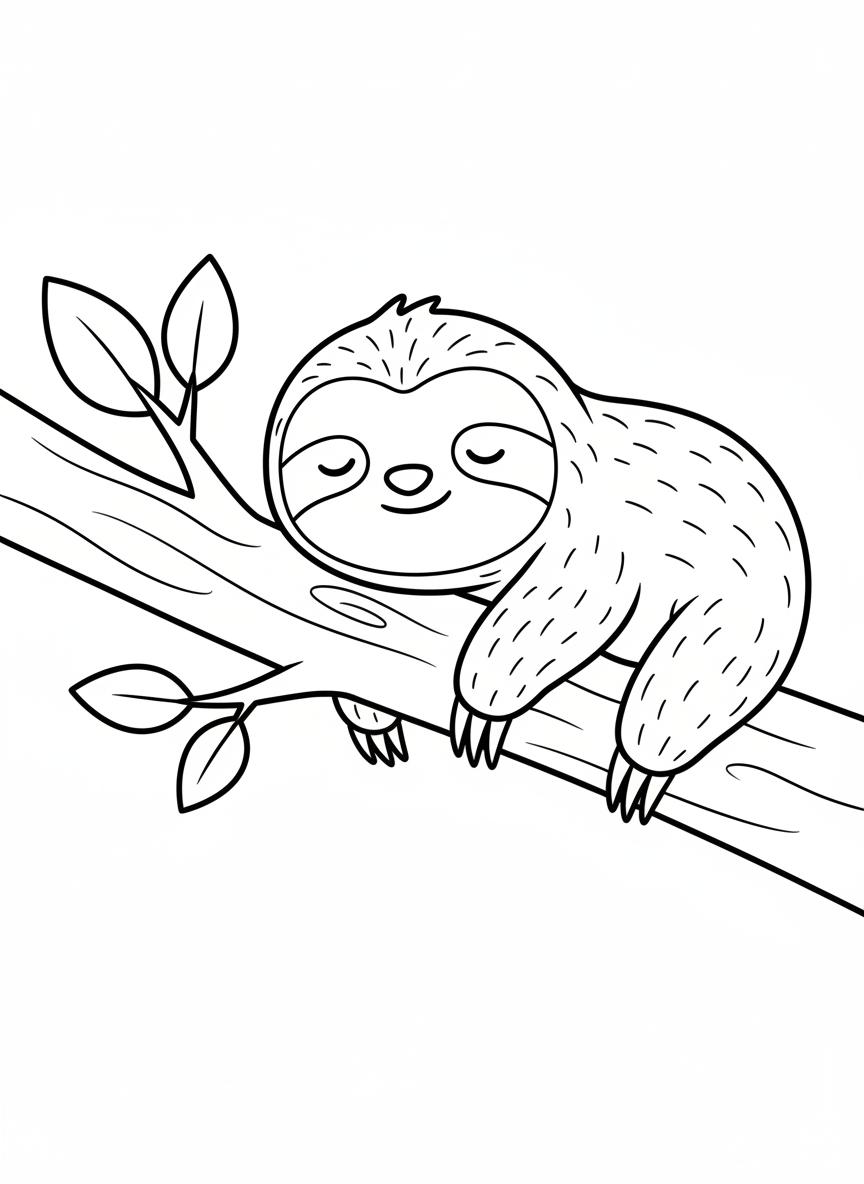 Cute Baby Sloth Coloring Page for Kids