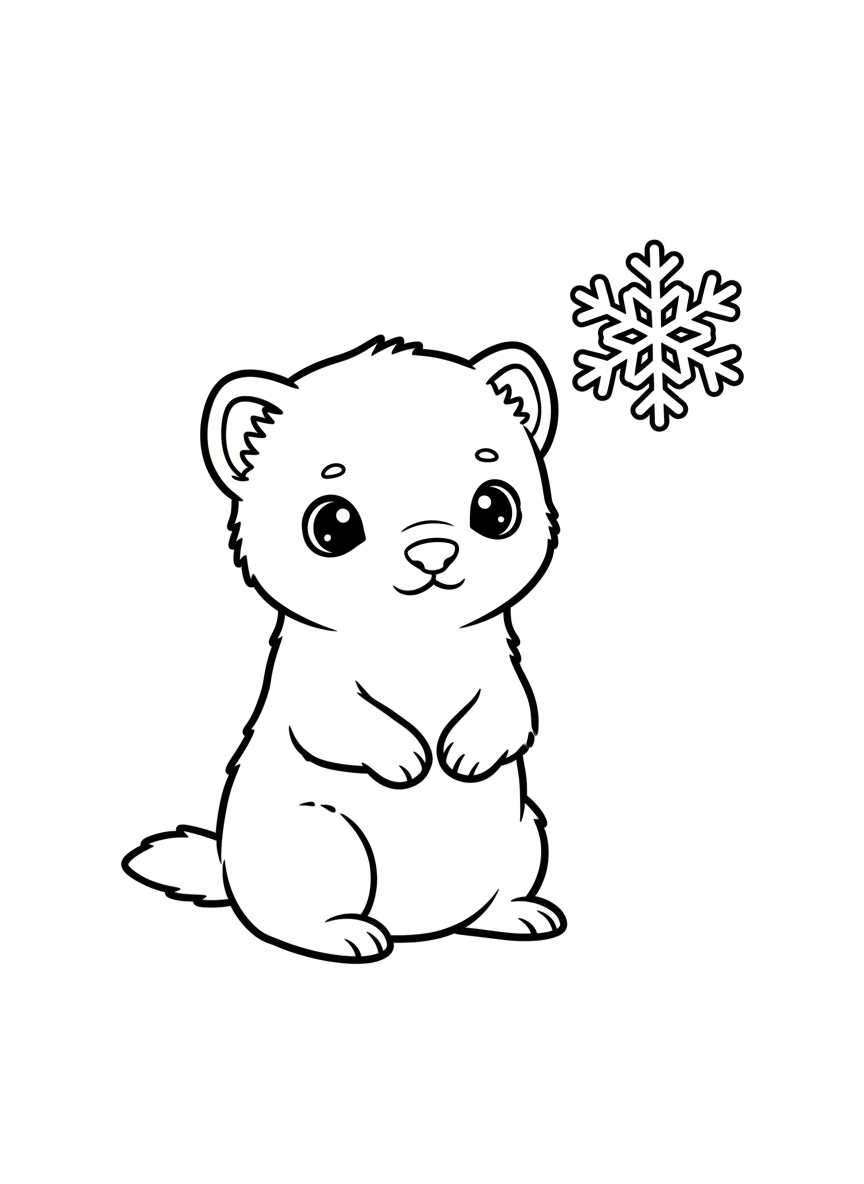 Cute Baby Snow Ferret Coloring Page for Kids