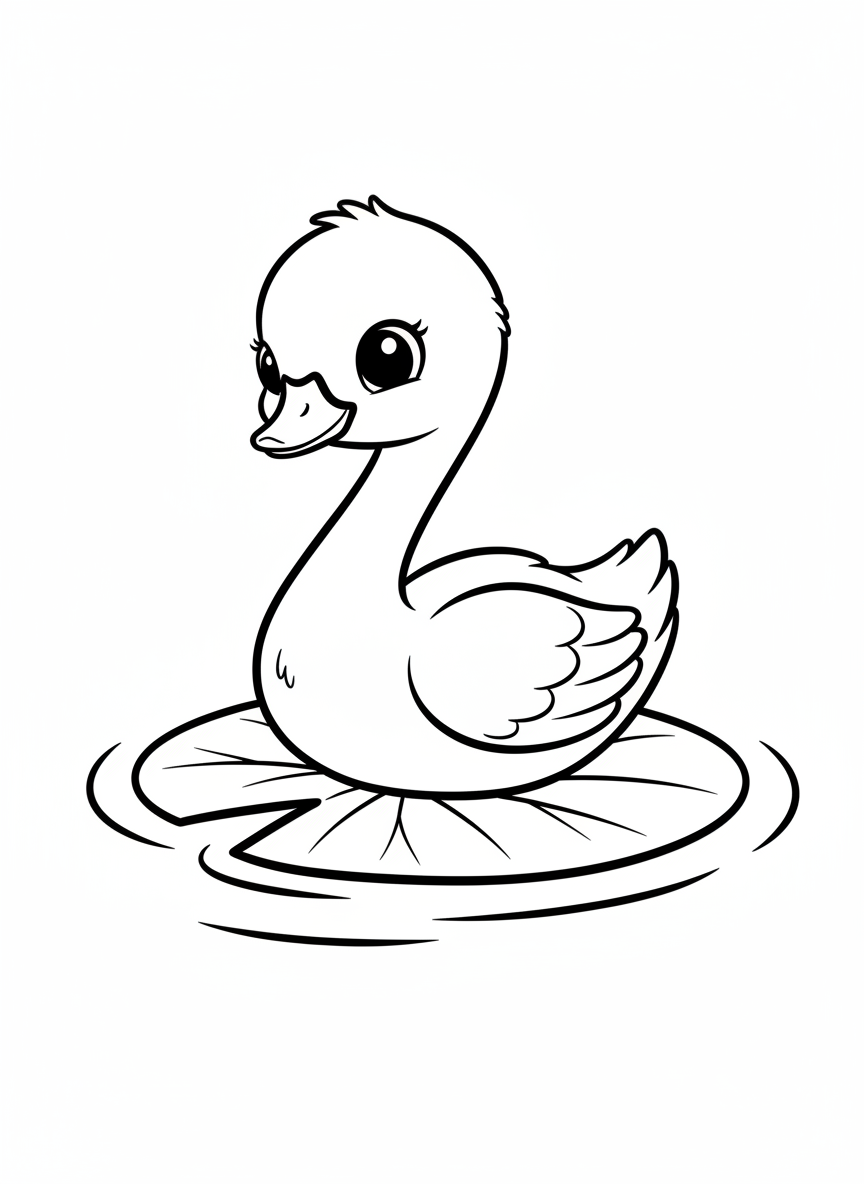 Cute Baby Swan on Lily Pad Coloring Page