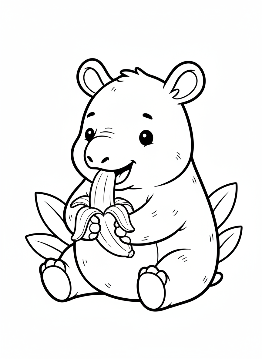 Cute Baby Tapir Eating Banana Coloring Page
