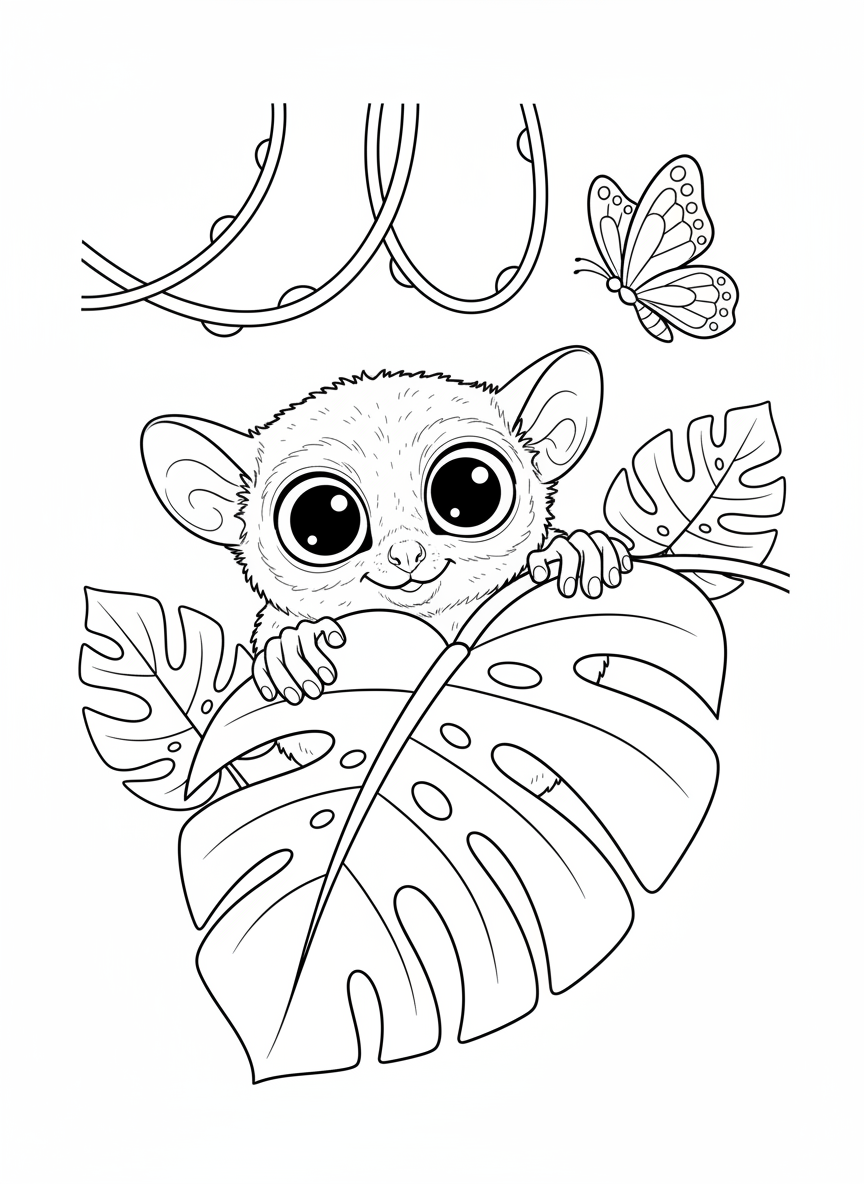Cute Baby Tarsier Coloring Page for Kids