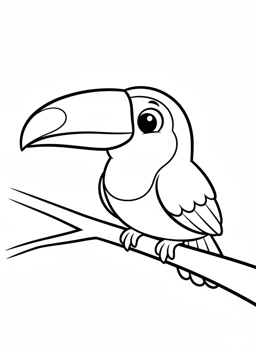 Cute Baby Toucan on a Branch Coloring Page