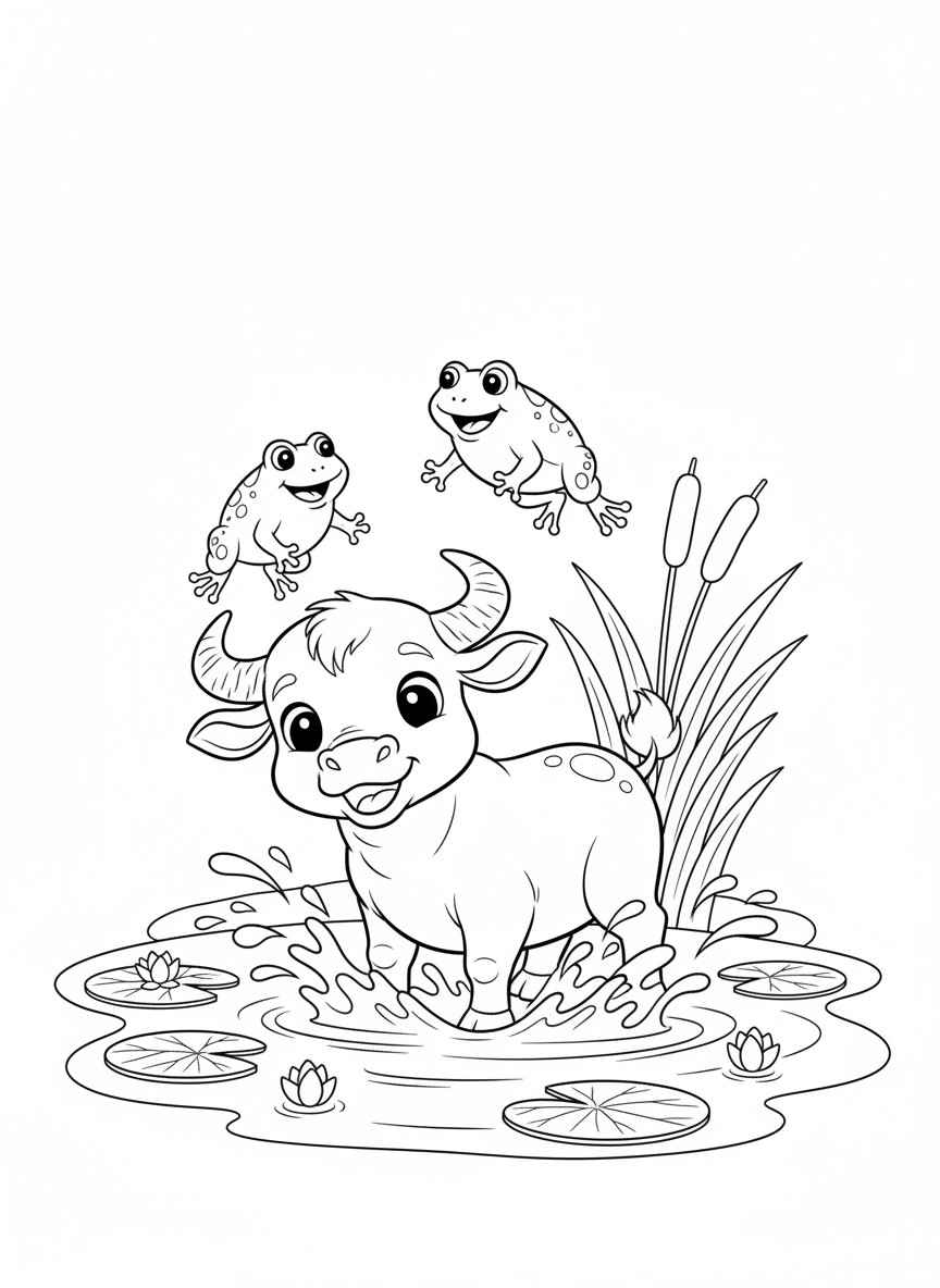 Cute Baby Water Buffalo Coloring Page