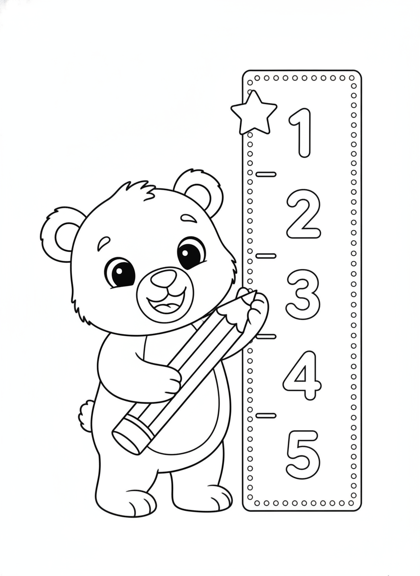 Cute Bear Cub Growth Chart Coloring Page