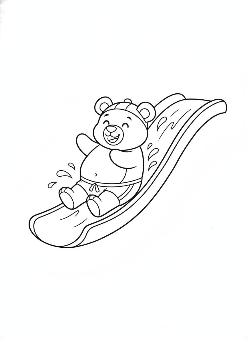 Cute Bear Water Slide Fun Coloring Page