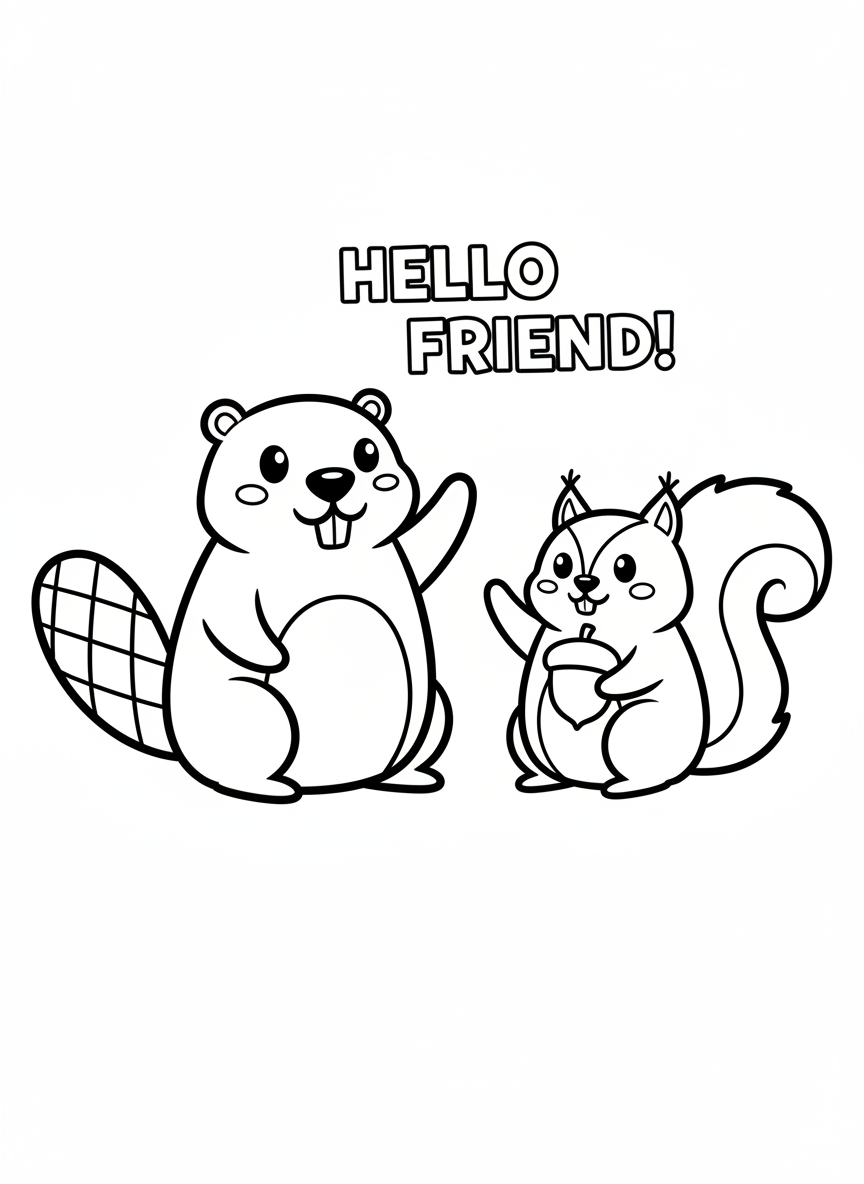 Cute Beaver and Squirrel Friends Coloring Page