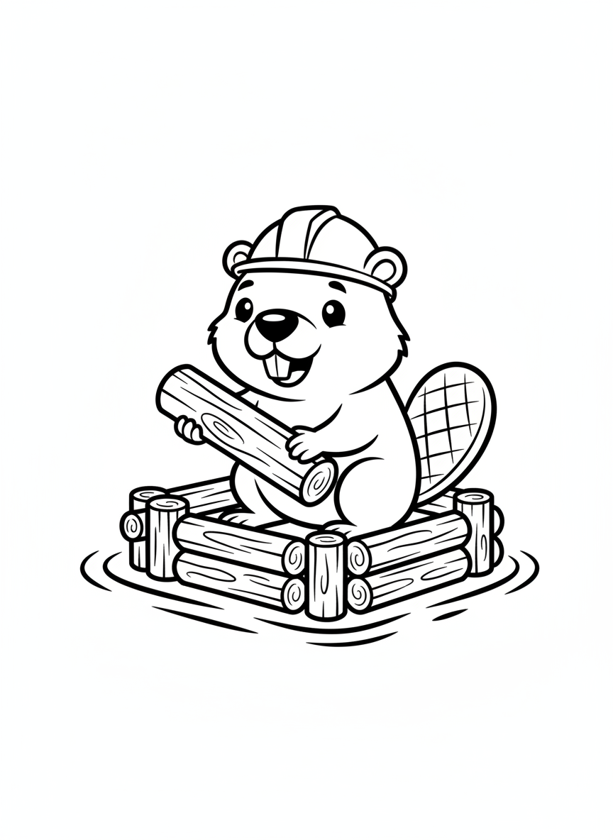 Cute Beaver Building Dam Coloring Page