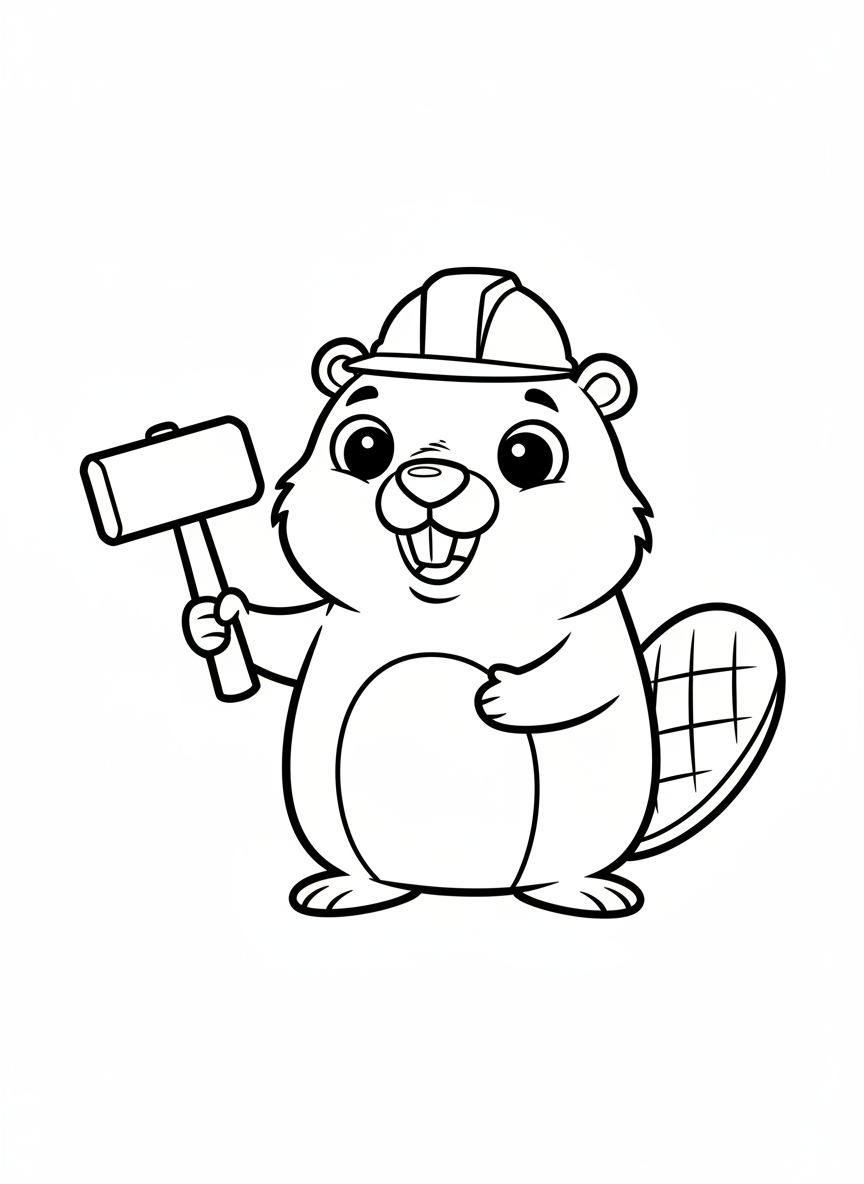 Cute Beaver Engineer Coloring Page for Kids