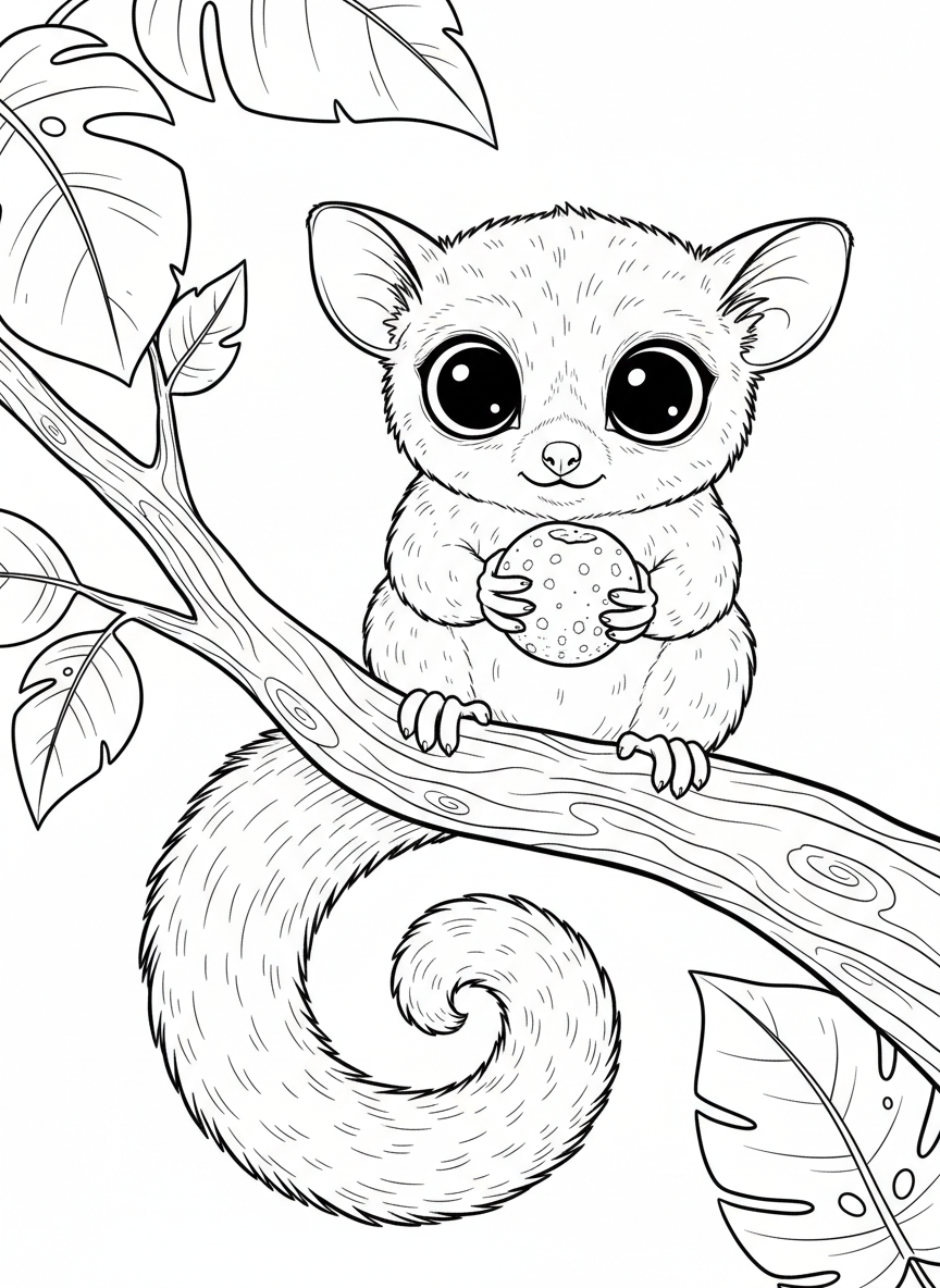Cute Bushbaby Coloring Page for Kids