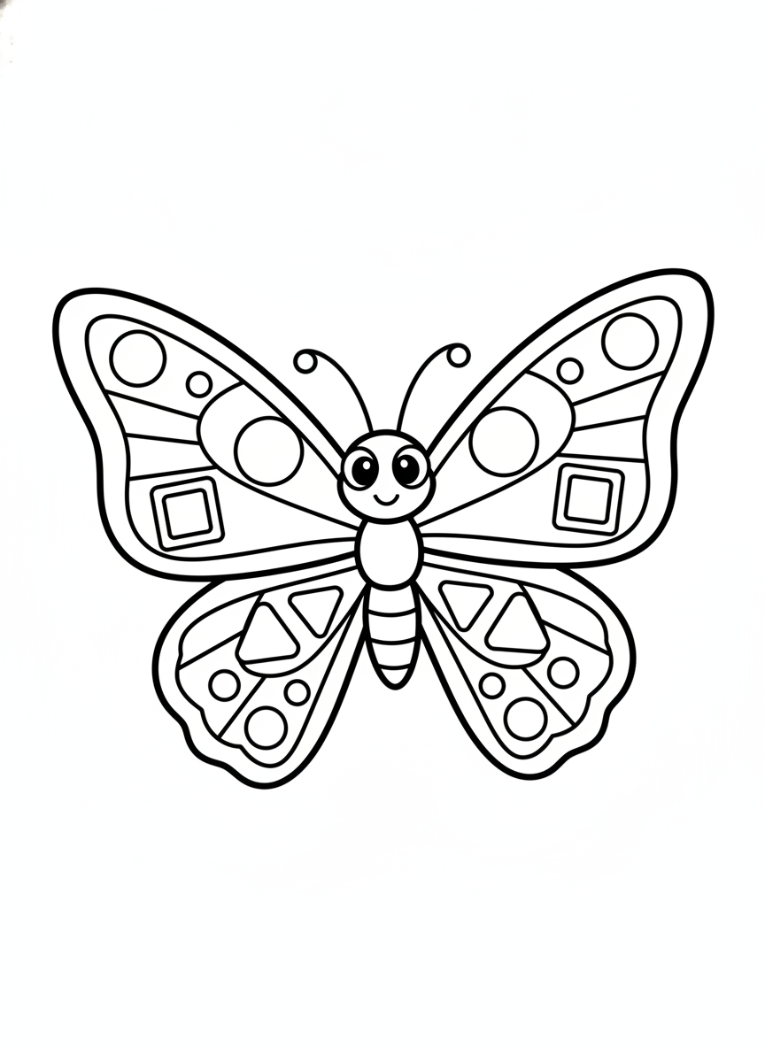 Cute Butterfly Coloring Page for Kids with Simple Geometric Patterns