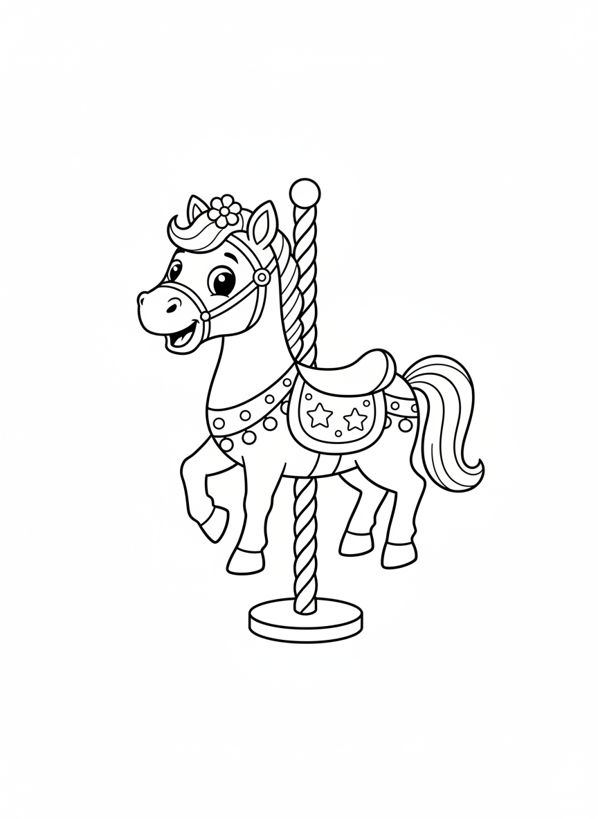 Cute Carousel Horse Coloring Page for Kids