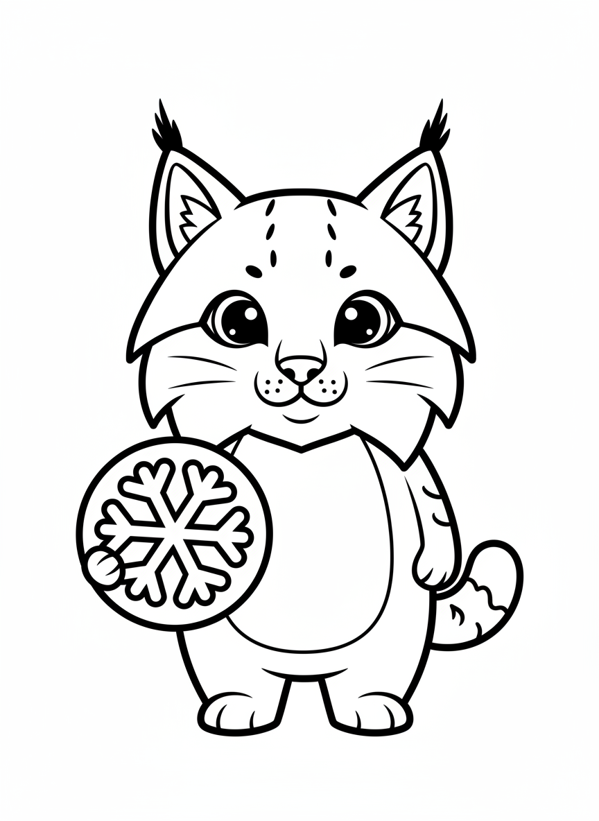 可愛卡通加拿大猞猁雪花著色頁