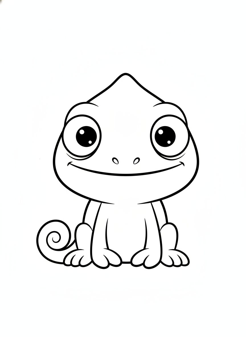 Cute Cartoon Chameleon Coloring Page for Kids