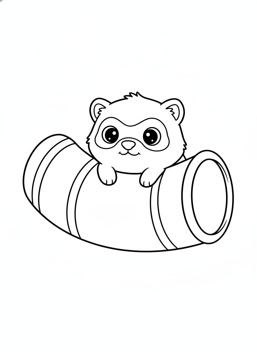 Cute Cartoon Ferret in a Tube Coloring Page
