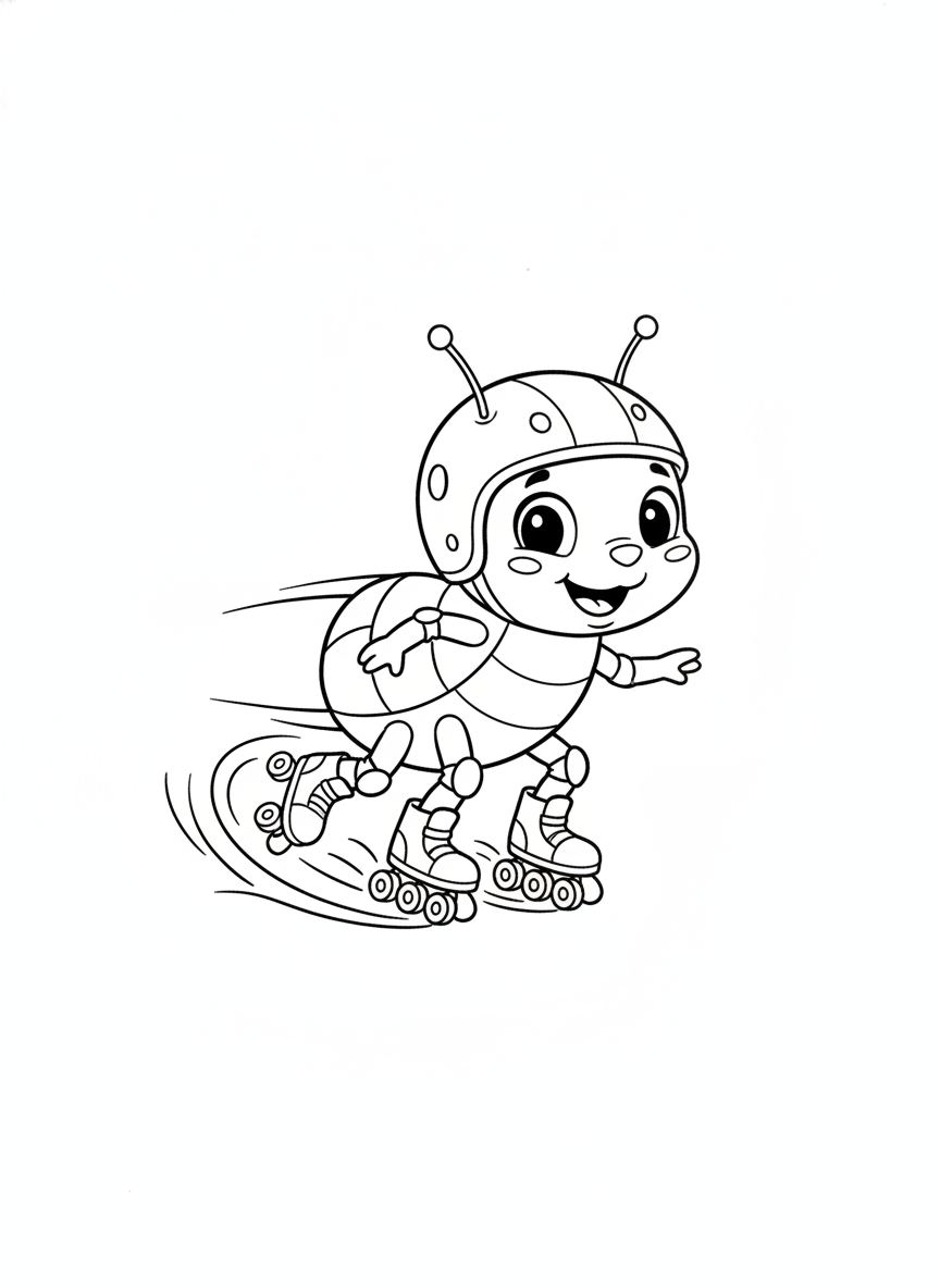 Cute Cartoon Flea Roller Skating Coloring Page for Kids