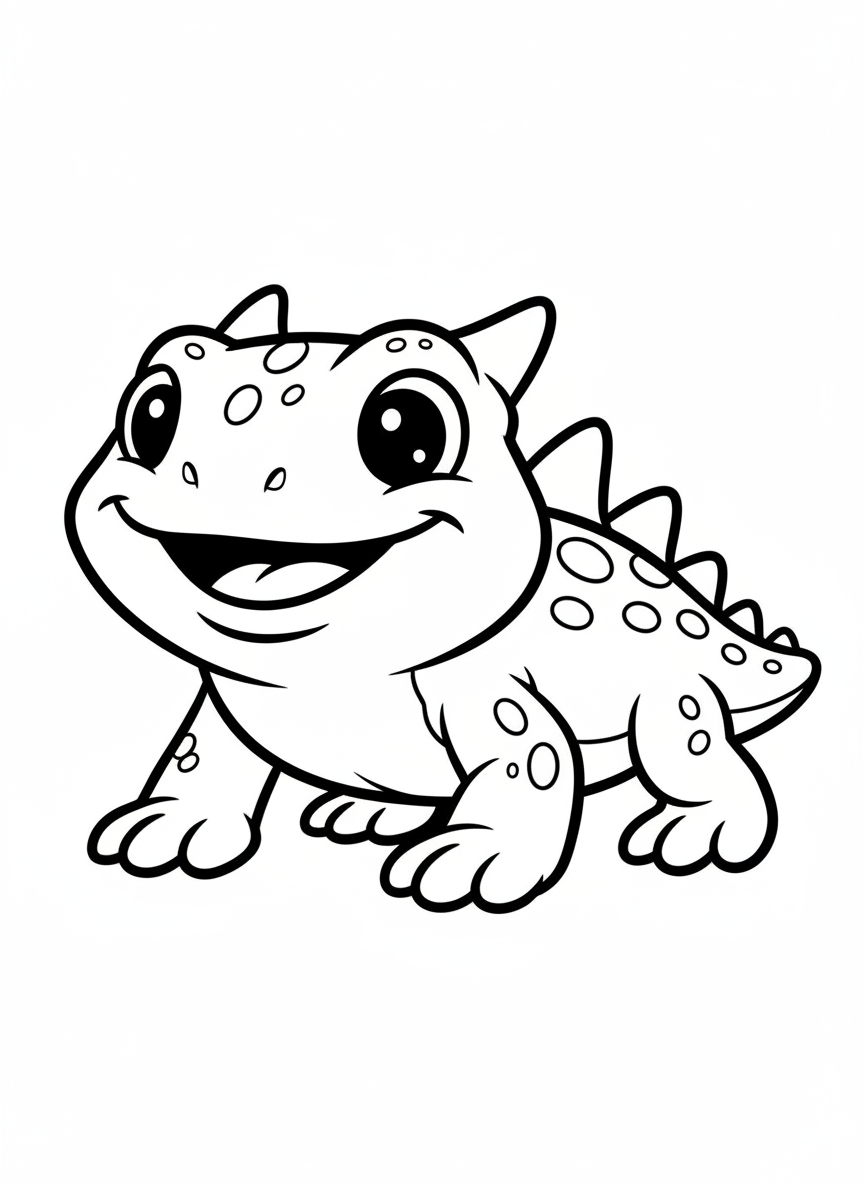 Cute Cartoon Horned Lizard Coloring Page