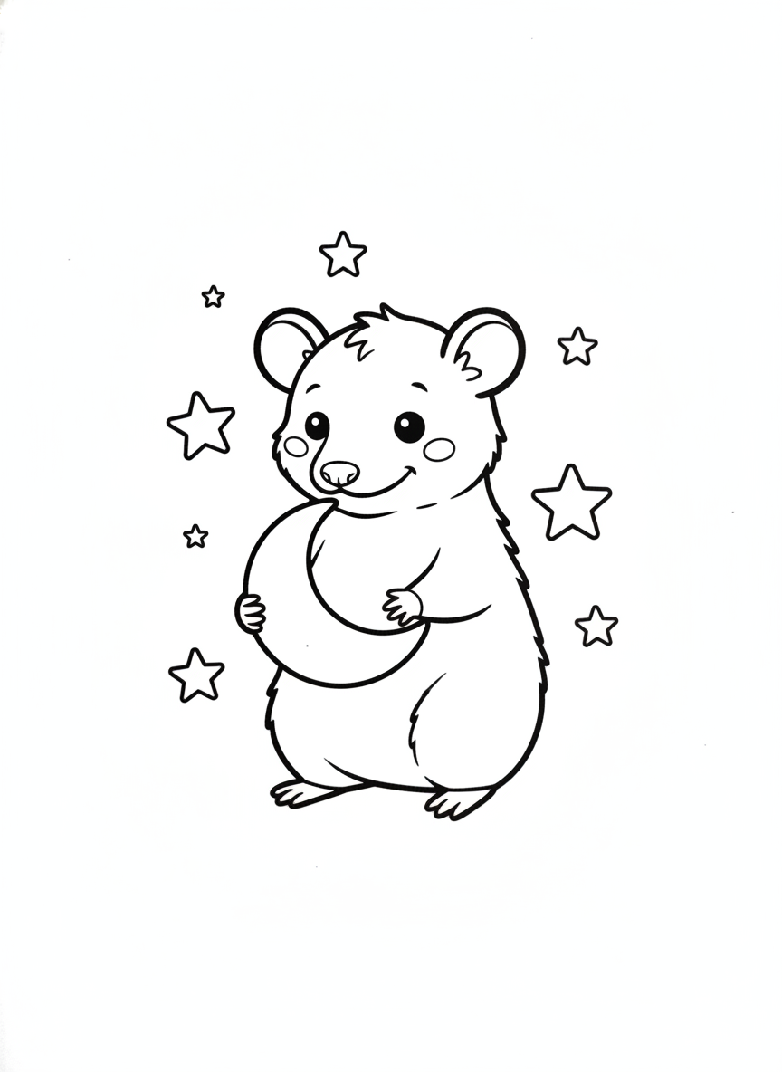 Cute Cartoon Opossum Holding Moon Coloring Page for Kids