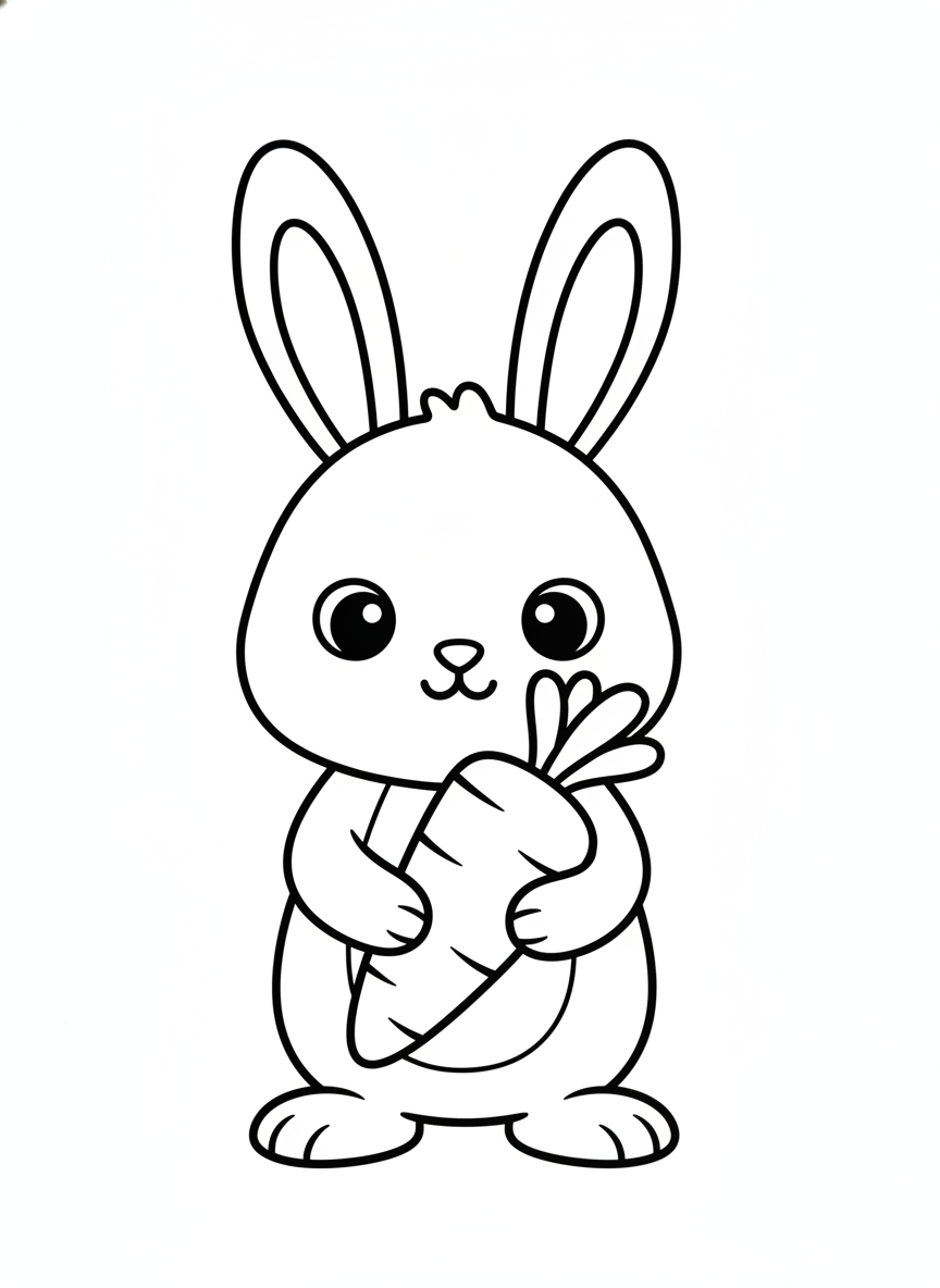 Cute Cartoon Rabbit with Carrot Coloring Page