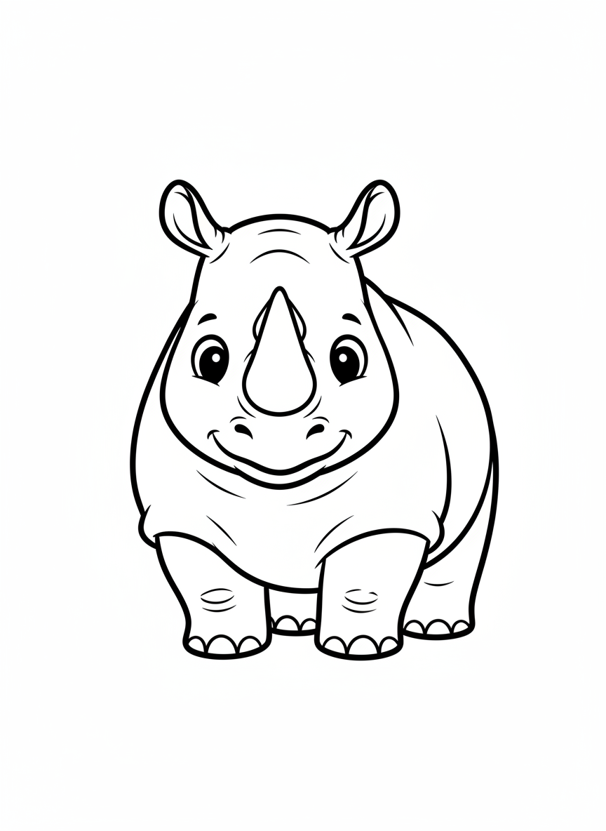 Cute Cartoon Rhino Coloring Page