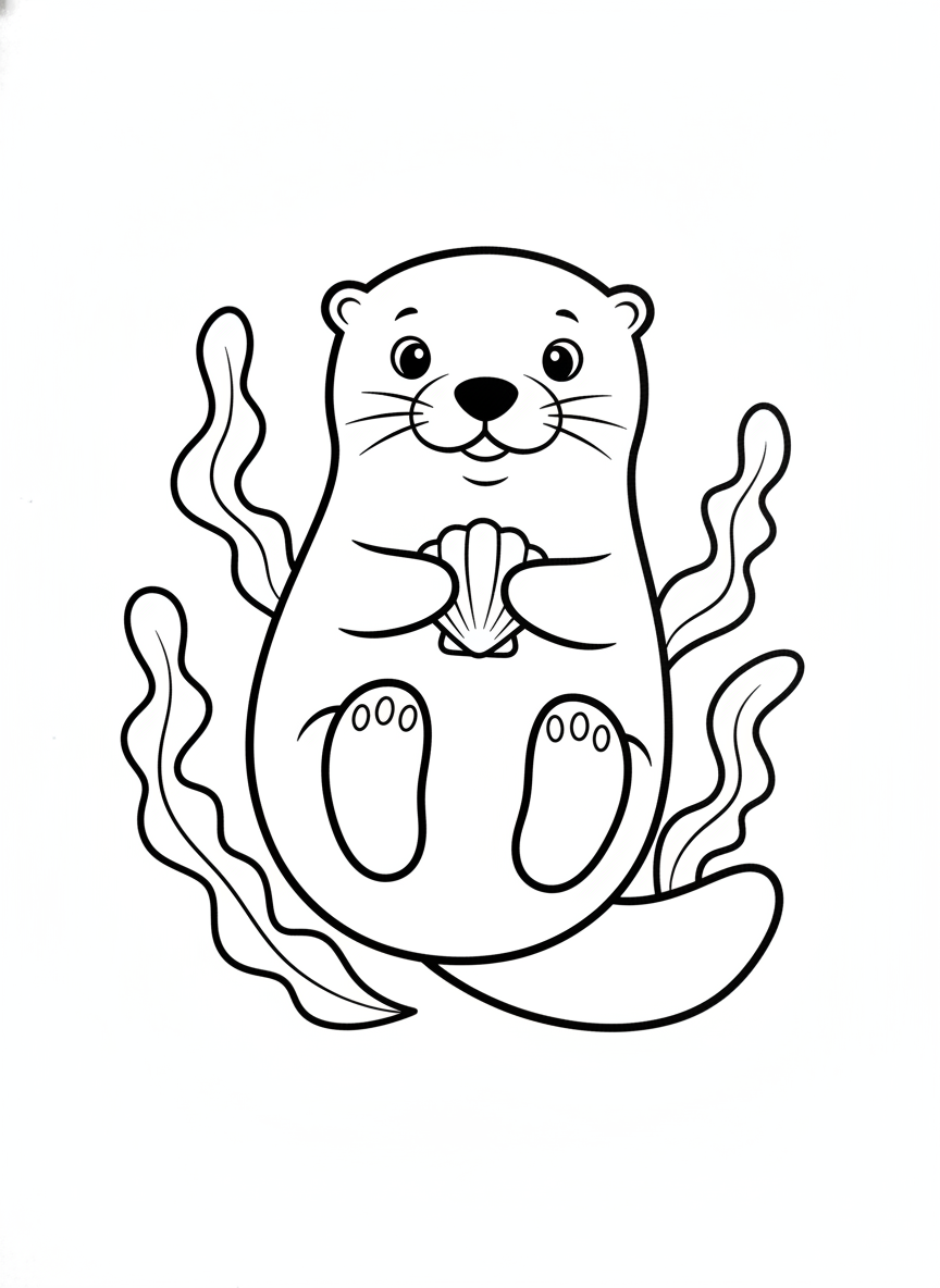Cute Cartoon Sea Otter Coloring Page for Kids