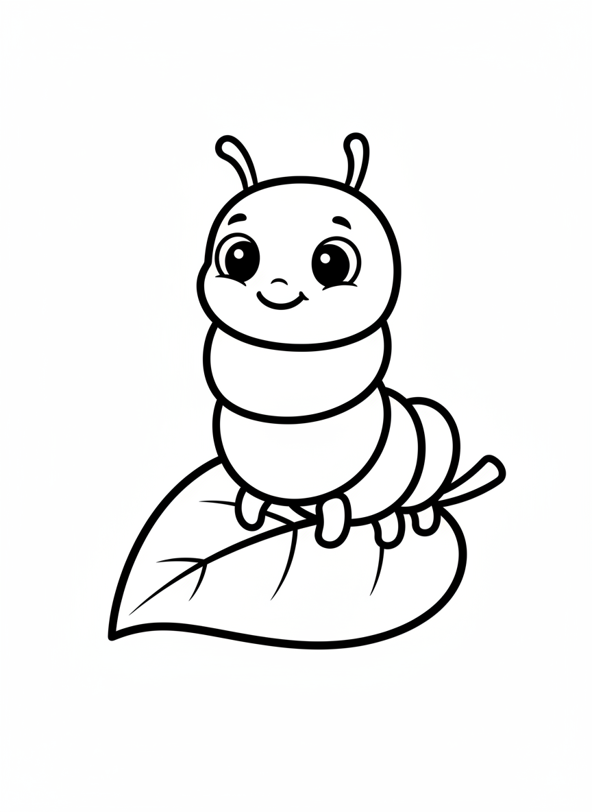 Cute Caterpillar on a Leaf Coloring Page