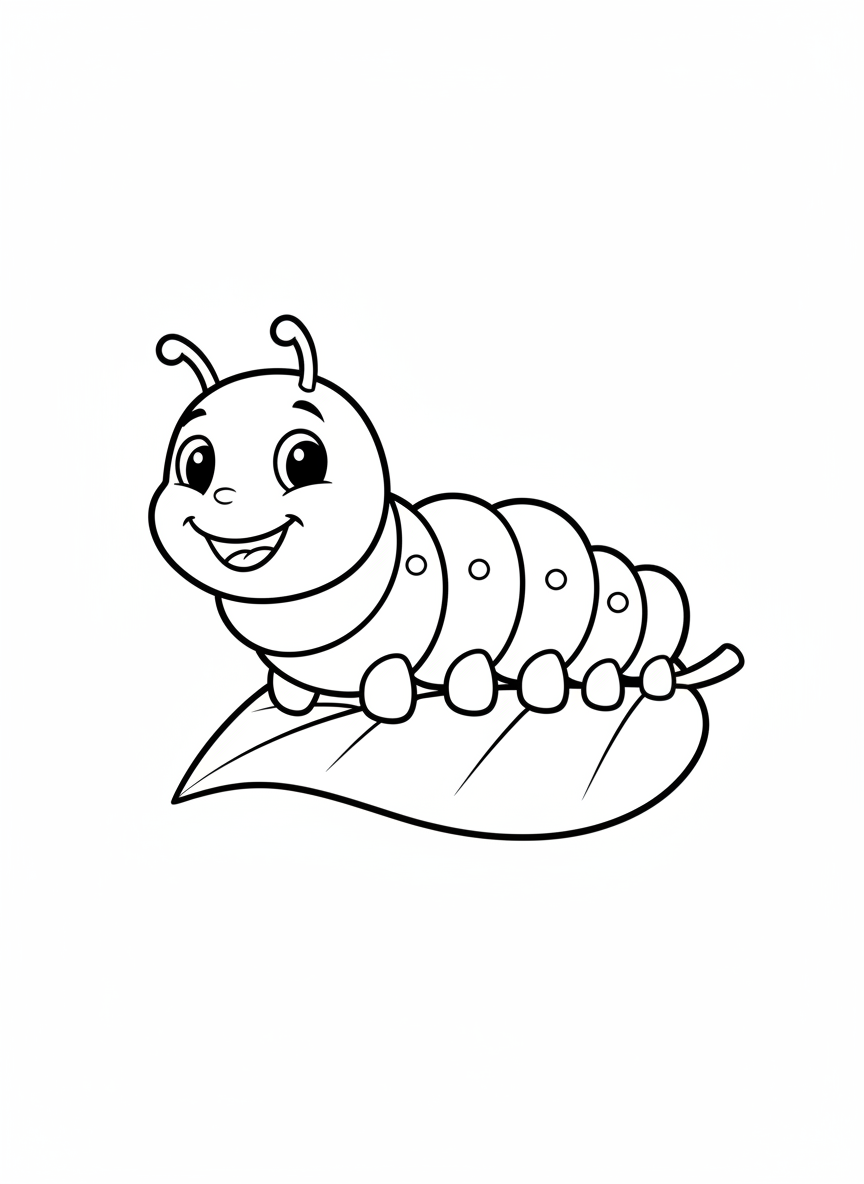 Cute Caterpillar on Leaf Coloring Page