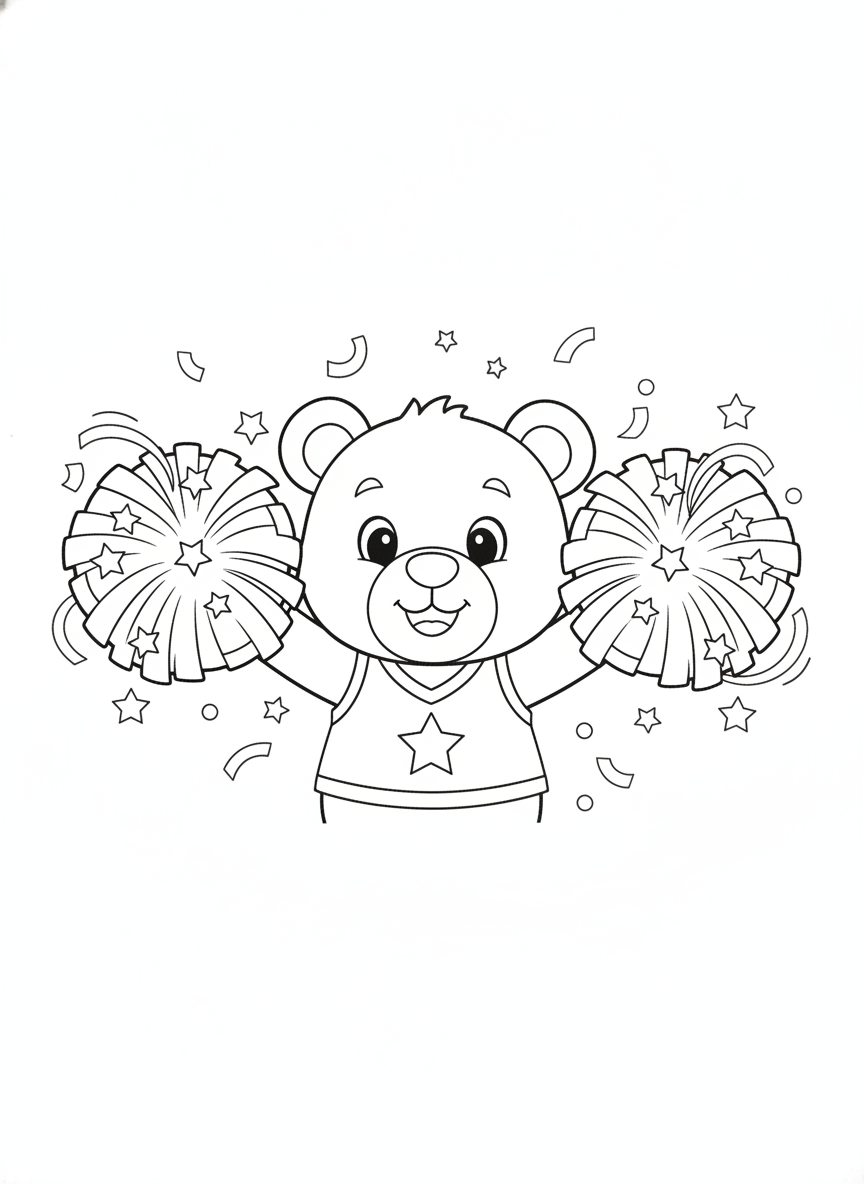 Cute Cheerleader Bear Mascot Coloring Page for Kids