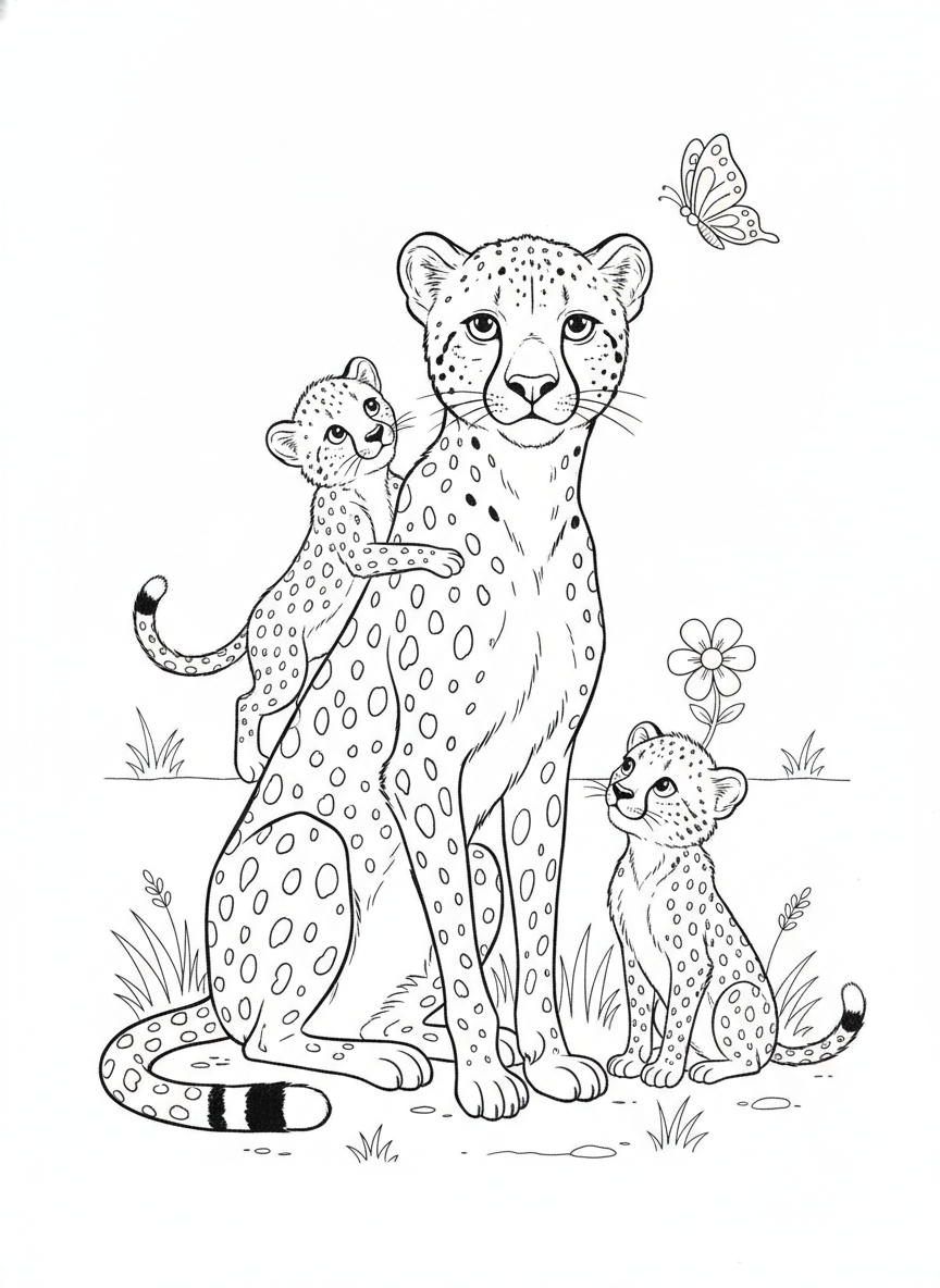 Cute Cheetah Family Fun: A Playful Coloring Adventure