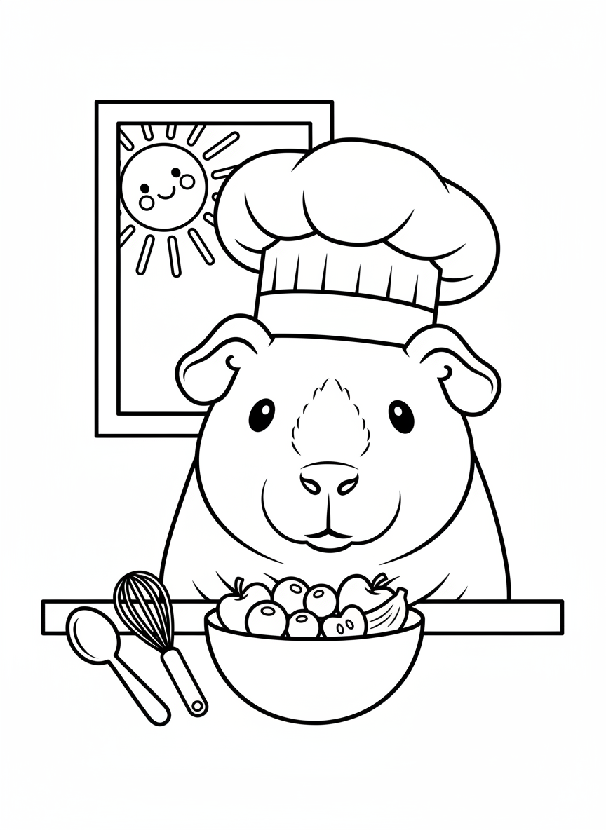 Cute Chef Guinea Pig Coloring Page