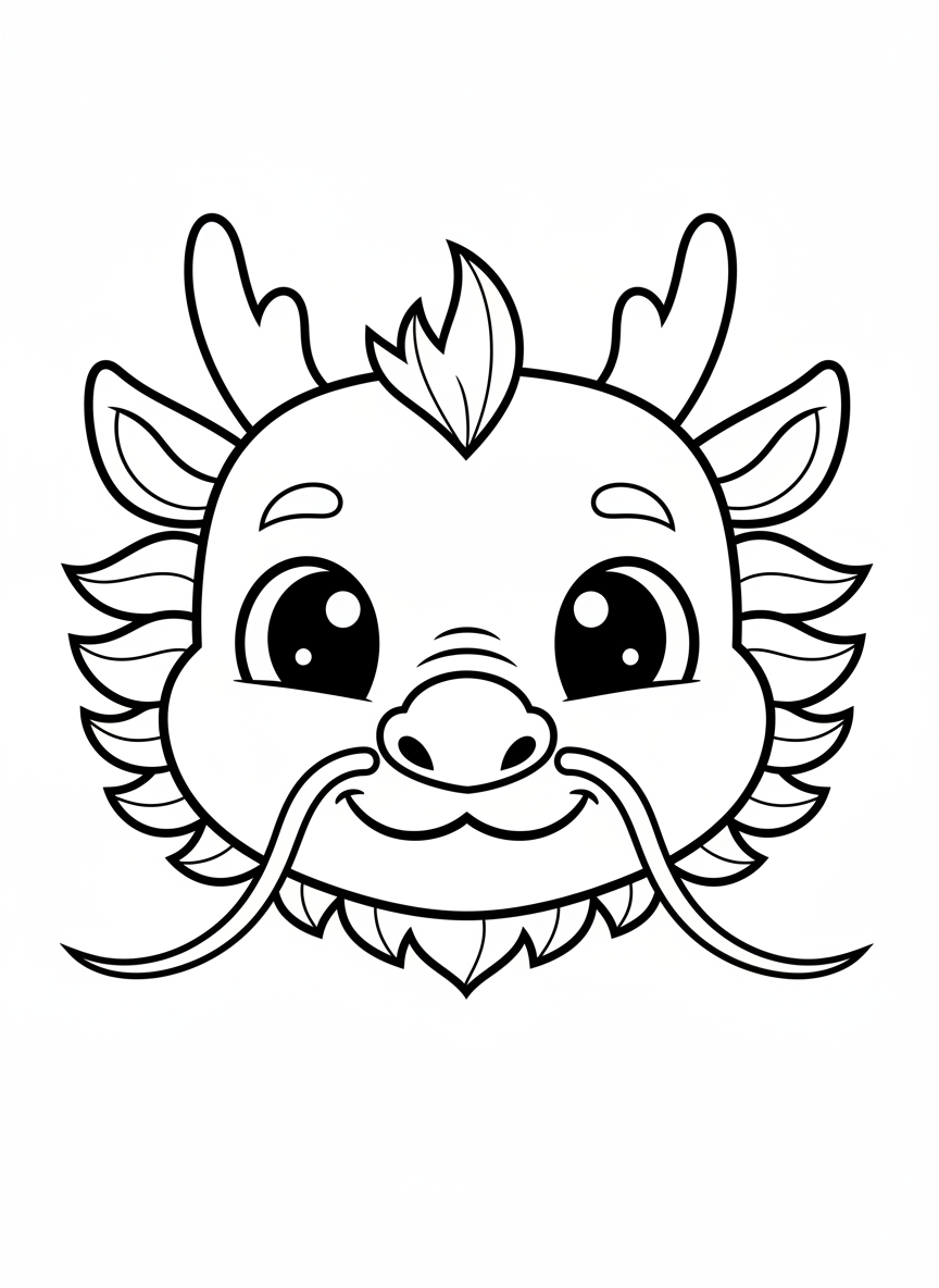 Cute Chinese Dragon Head Coloring Page for Kids