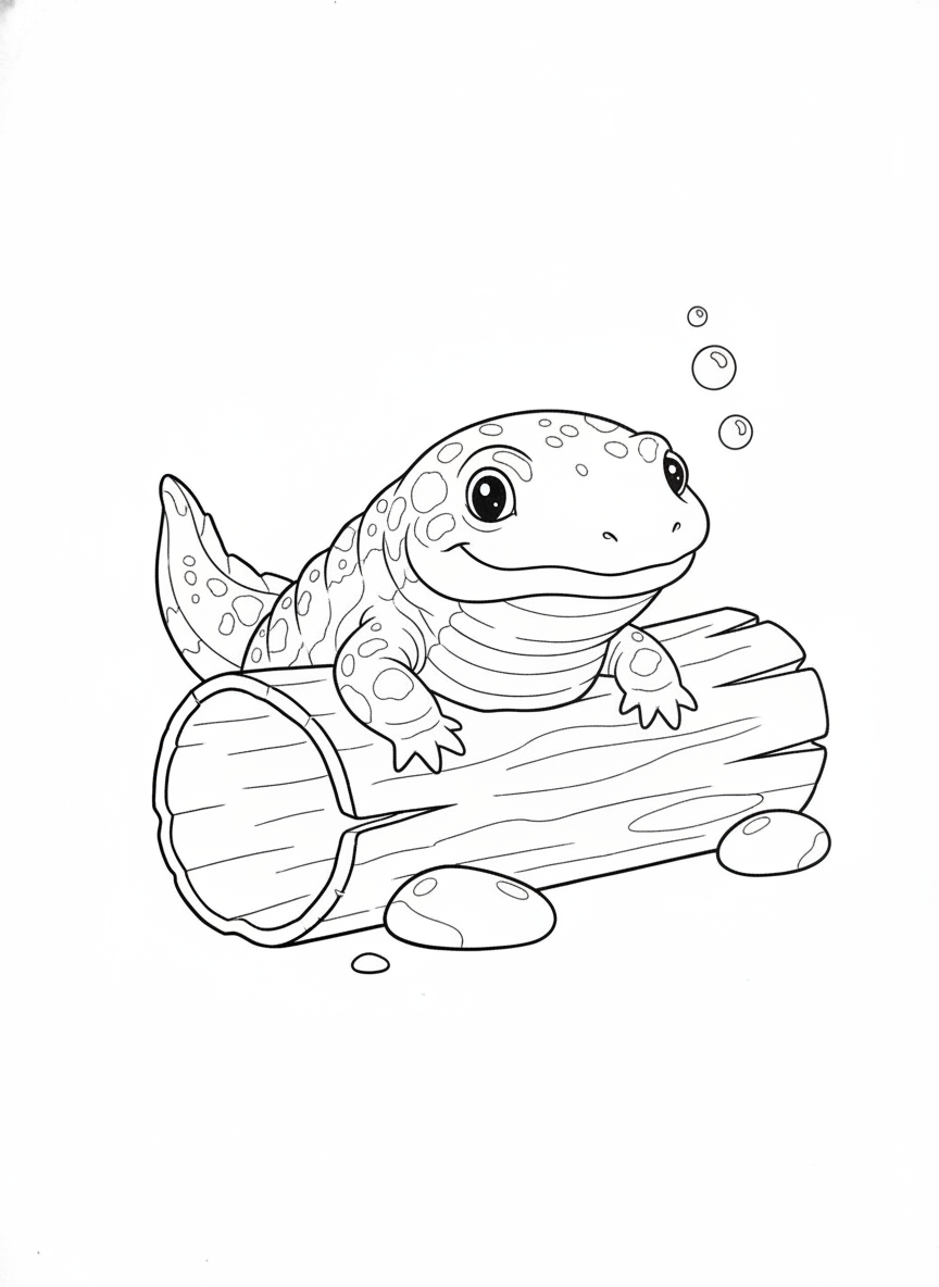 Cute Chinese Giant Salamander Coloring Page for Kids