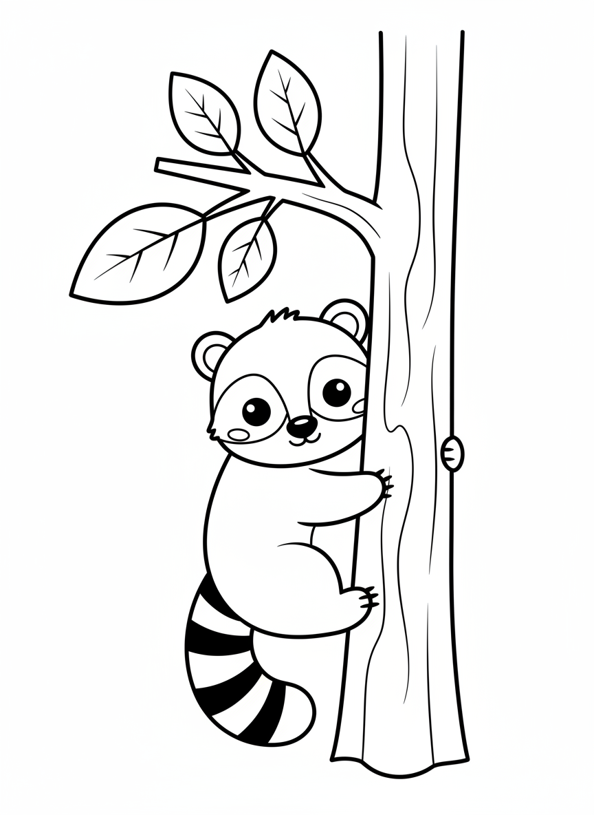 Cute Coati Climbing Tree Coloring Page