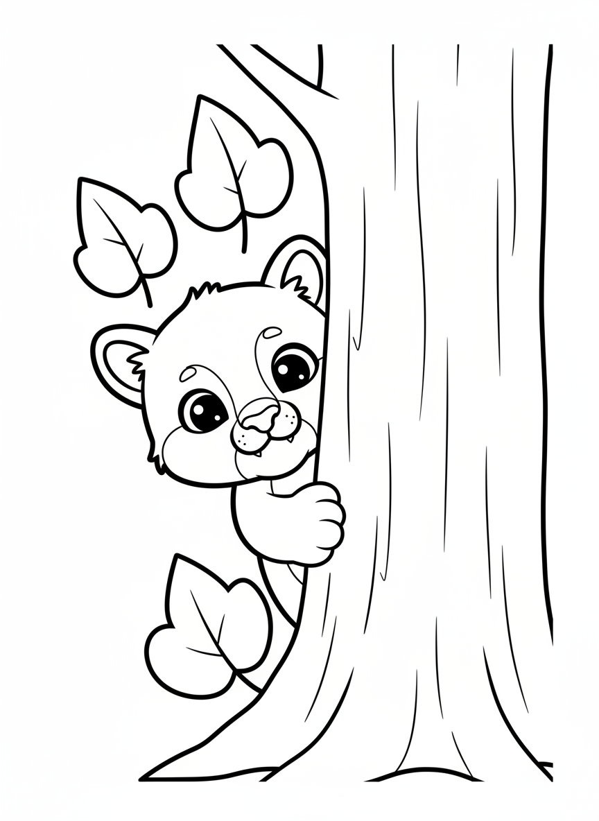 Cute Cougar Cub Peeking Coloring Page for Kids