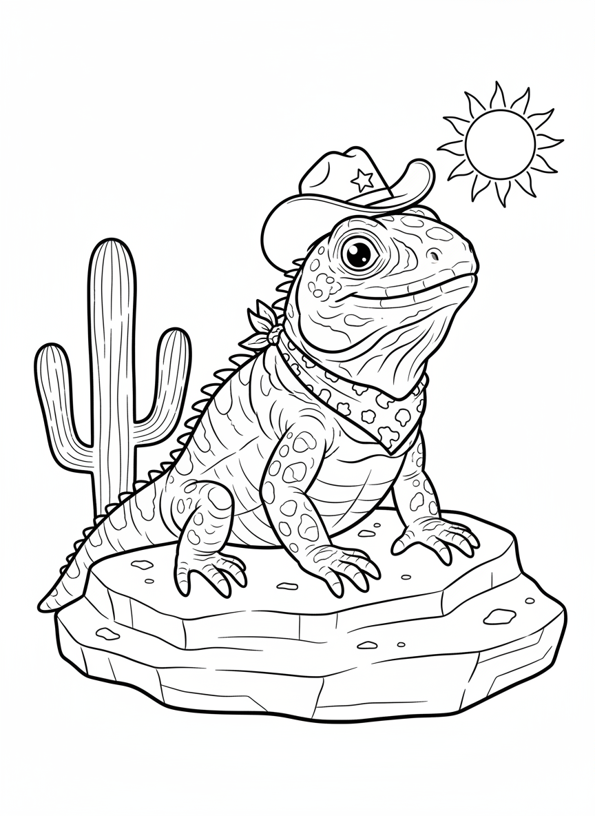 Cute Cowboy Desert Iguana Coloring Page