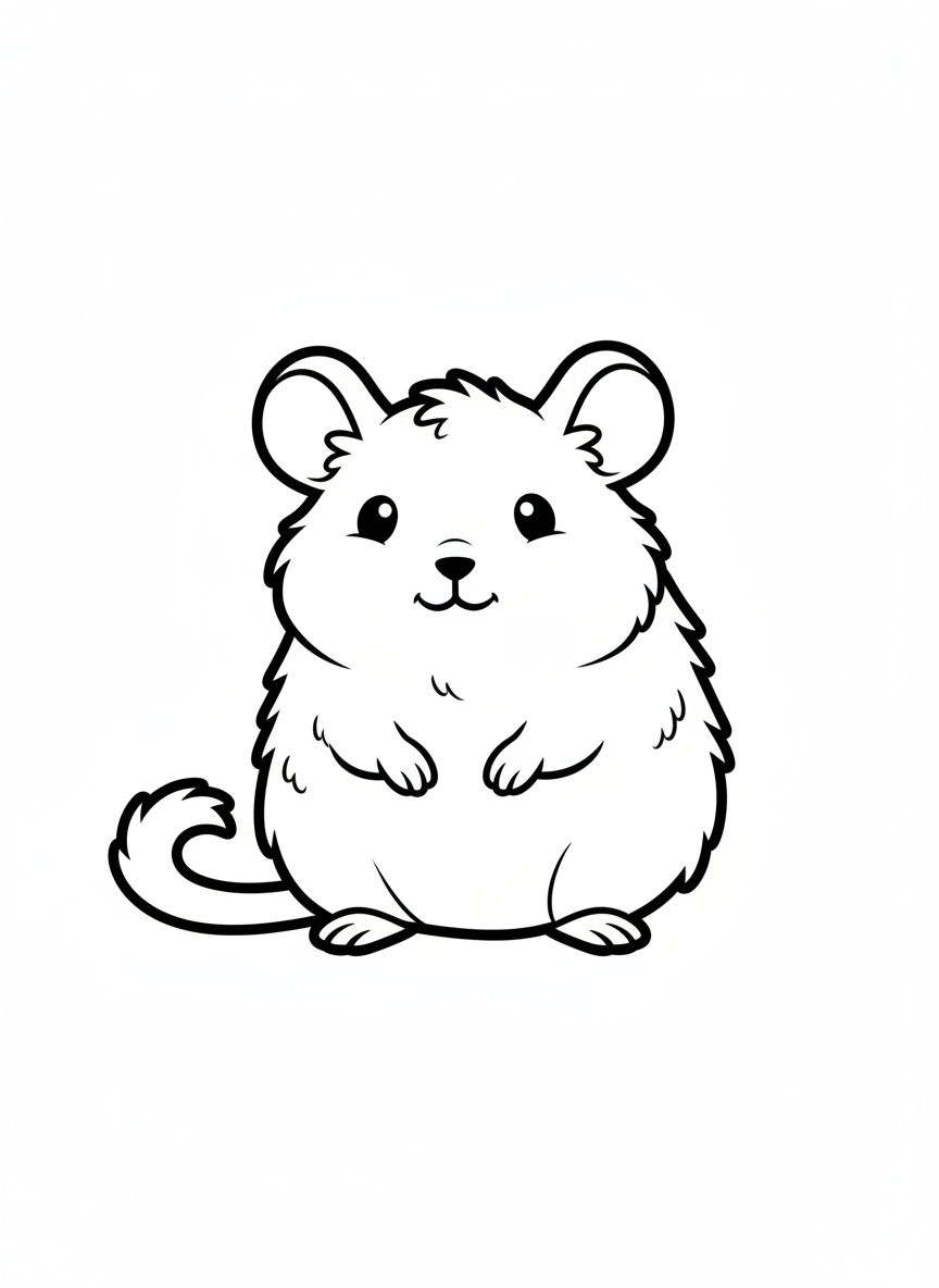 Cute Fluffy Gerbil Coloring Page for Kids